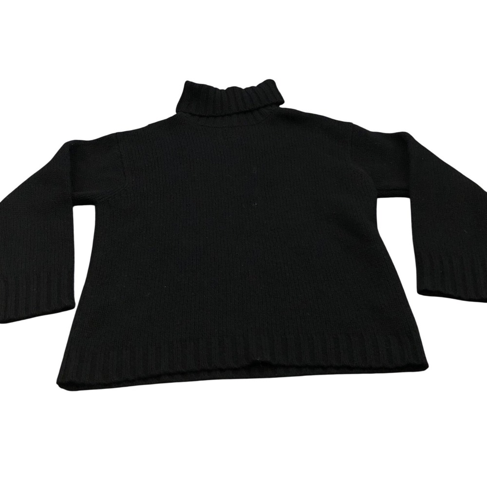 J.Crew Rollneeck Turtleneck Sweater Womens PM Black 100% Wool Chunky Knit Ribbed